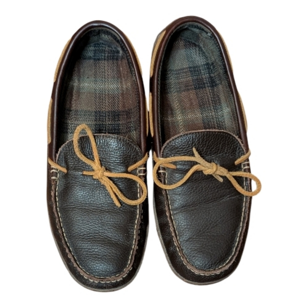 L.L. Bean Brown Leather Moccasin Slip-On Loafers with Tan Laces